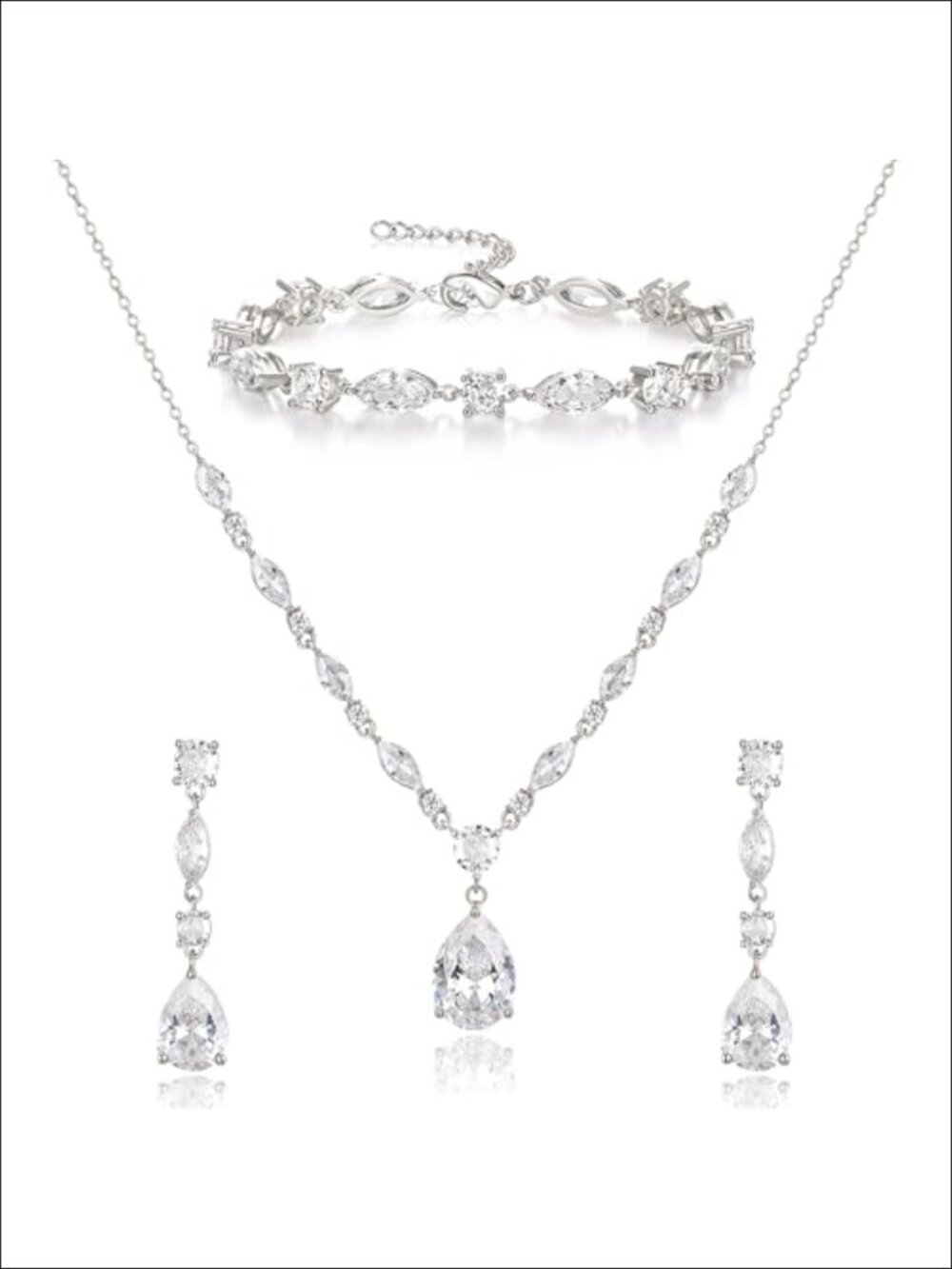 3 Piece Cubic Zirconia Jewelry Set Necklace Earrings Bracelet